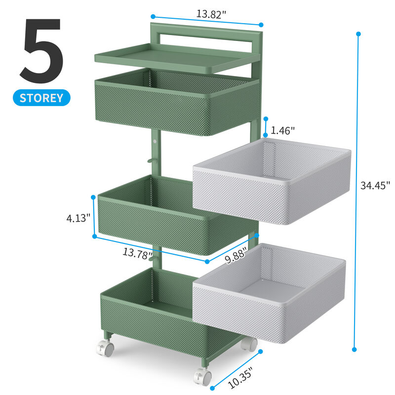 Rotating Kitchen Storage Rack with Handle, Fruit Vegetable Storage Shelf, Rolling Storage Cart, Multifunctional Household Shelf for Bedroom, Bathroom, Living Room