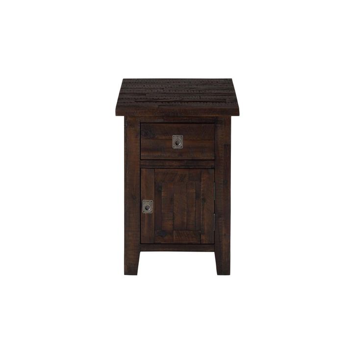 Jofran Kona Grove Distressed Rustic Solid Acacia Cabinet Chairside End Table with Storage, Chocolate Dark Brown