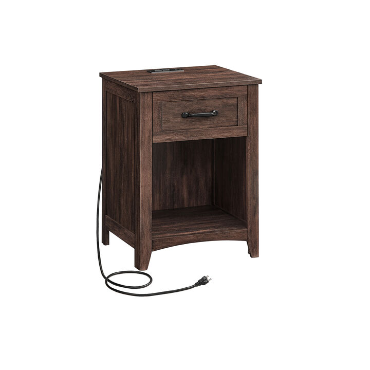 Nightstand with Charging Station and Open Compartment for Convenient Storage