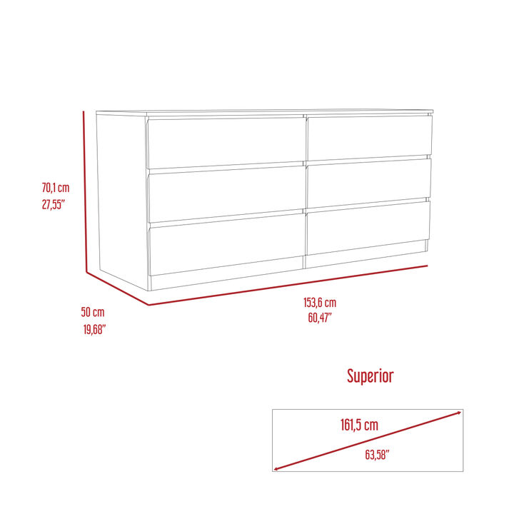 Waterville 6-Drawer Rectangle Dresser White