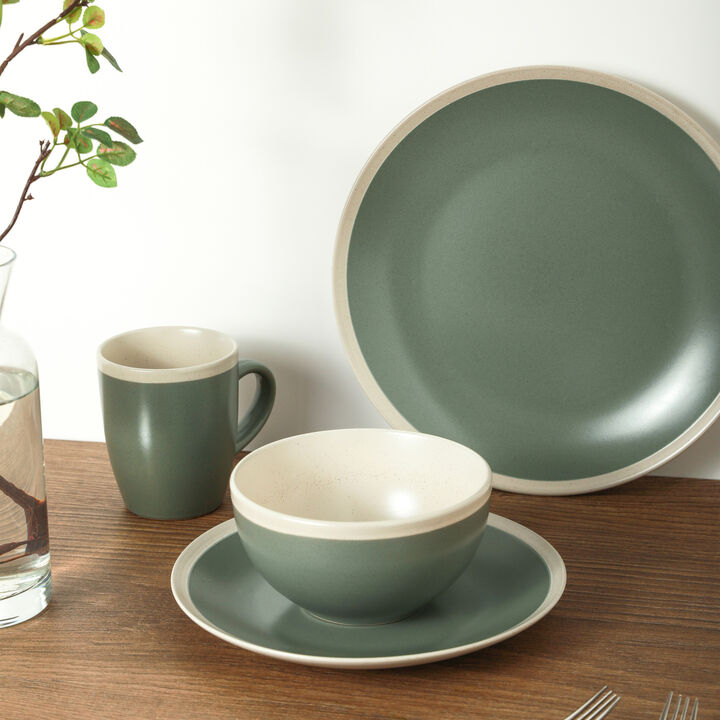 Stone Lain Serenity Stoneware 16 Piece Dinnerware Set, Green and Cream