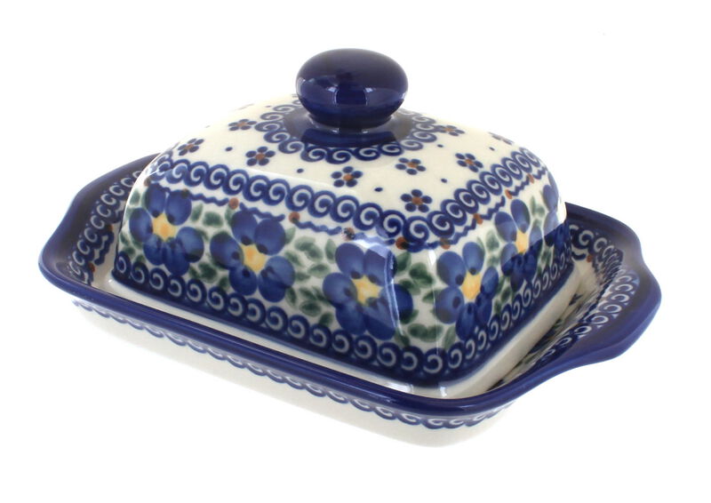 Blue Rose Polish Pottery Charleston Square Butter Dish