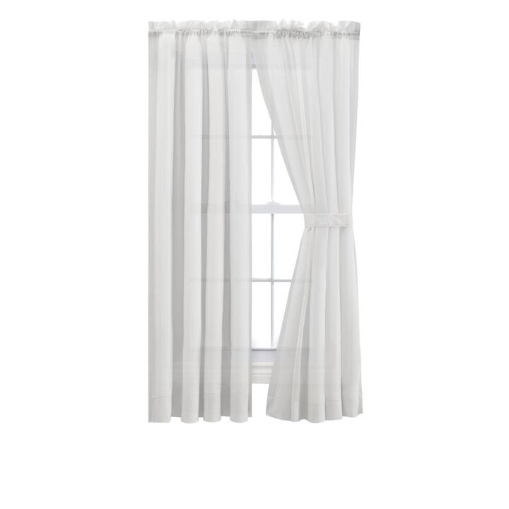 Ellis Curtain Cotton Voile 1.5" Rod Packet Tailored Curtain Panel Pair for Windows 80" x 96" White
