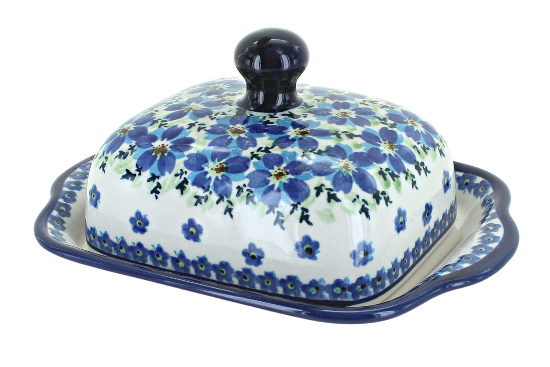 Blue Rose Polish Pottery Nature Square Butter Dish