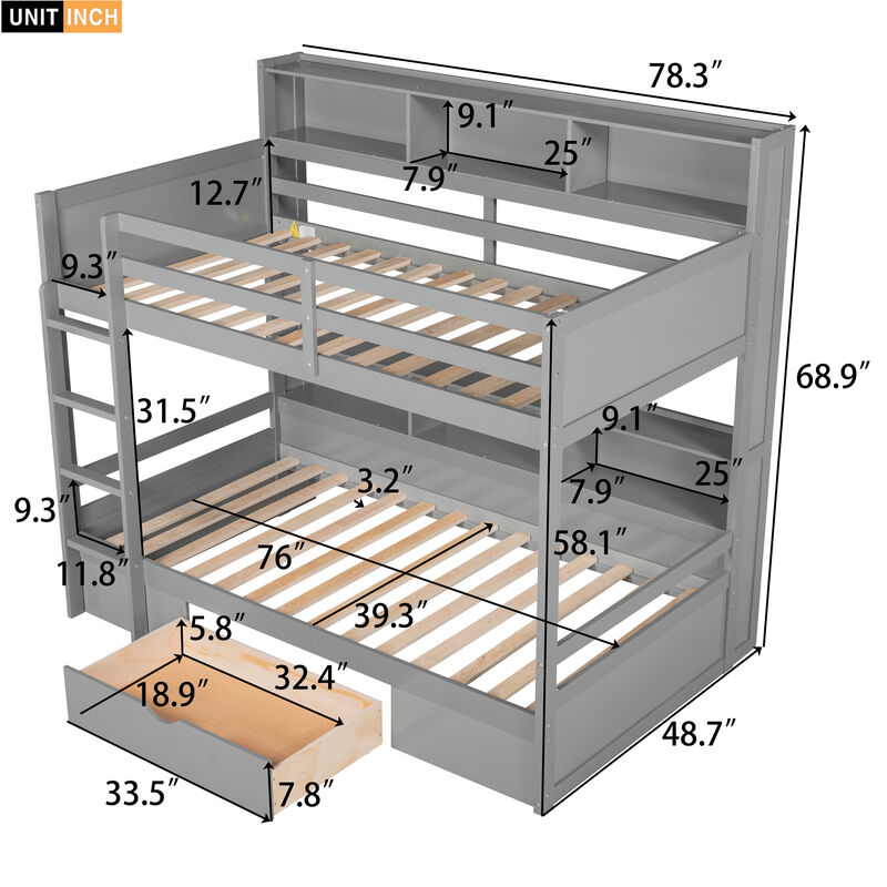 Merax Modern Bunk Bed with Built-in Shelves