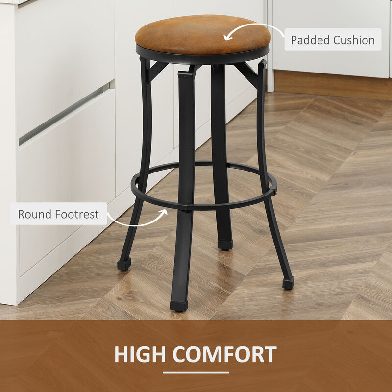 Bar Stools Set of 2 Vintage Barstools W/ Footrest for Kitchen Dining Room Brown