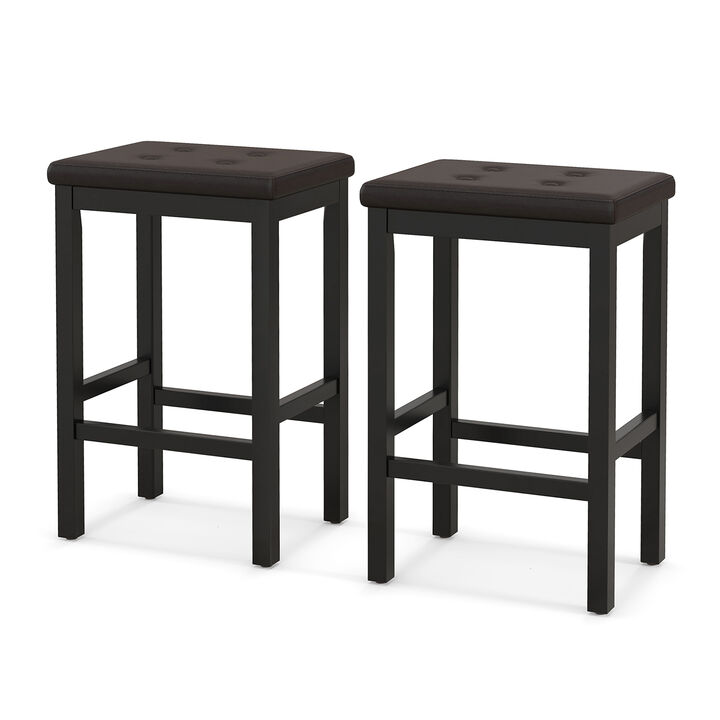 24" Bar Stools with Padded Seat Footrest and Rubber Wood Frame