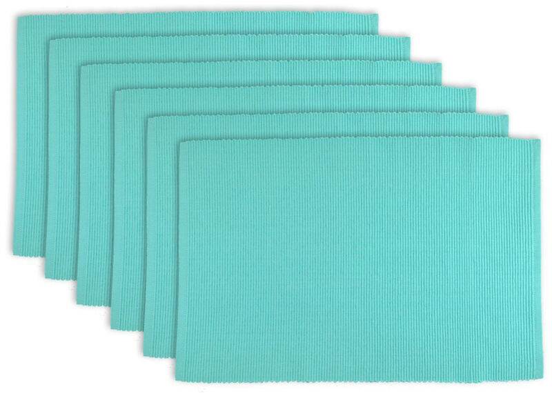 Set of 6 Aqua Blue Ribbed Pattern Rectangular Placemats 19"