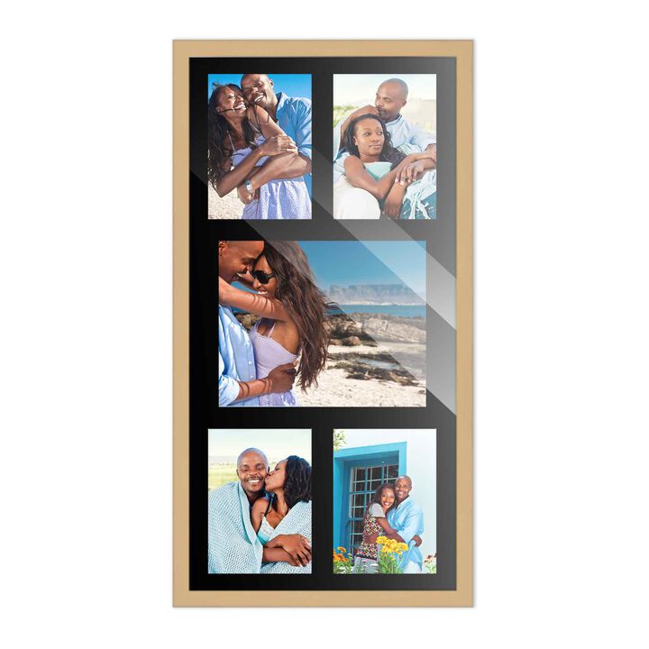 12x24.5 Wood Collage Frame with a Black Mat for 8x10 & 5x7 Pictures
