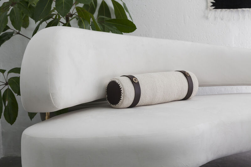 CHURO Handwoven Decorative Bolster Pillow, Bronze and Leather Details, In Stock