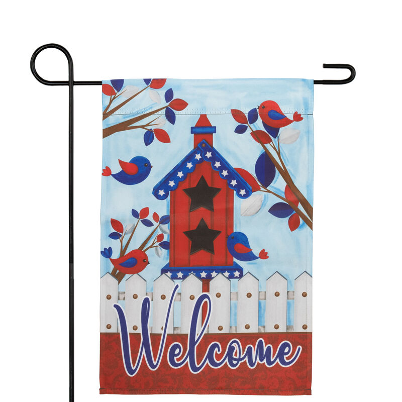 Patriotic Birds and Birdhouse "Welcome" Outdoor Garden Flag - 18" x 12.5"