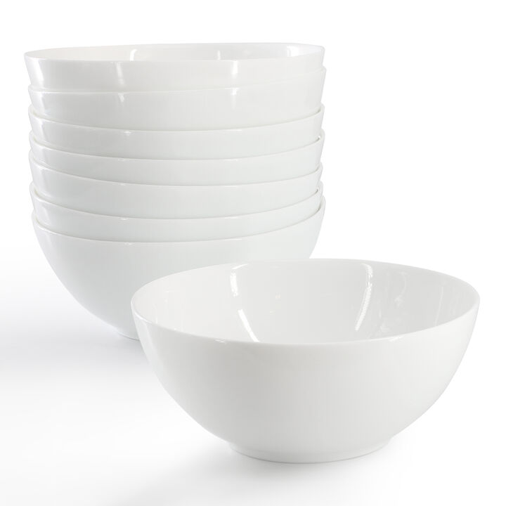 Ultra By Gibson Olstead 8 Piece 6.8 Inch Round Break-Resistant Tempered Opal Glass Bowl Set in White