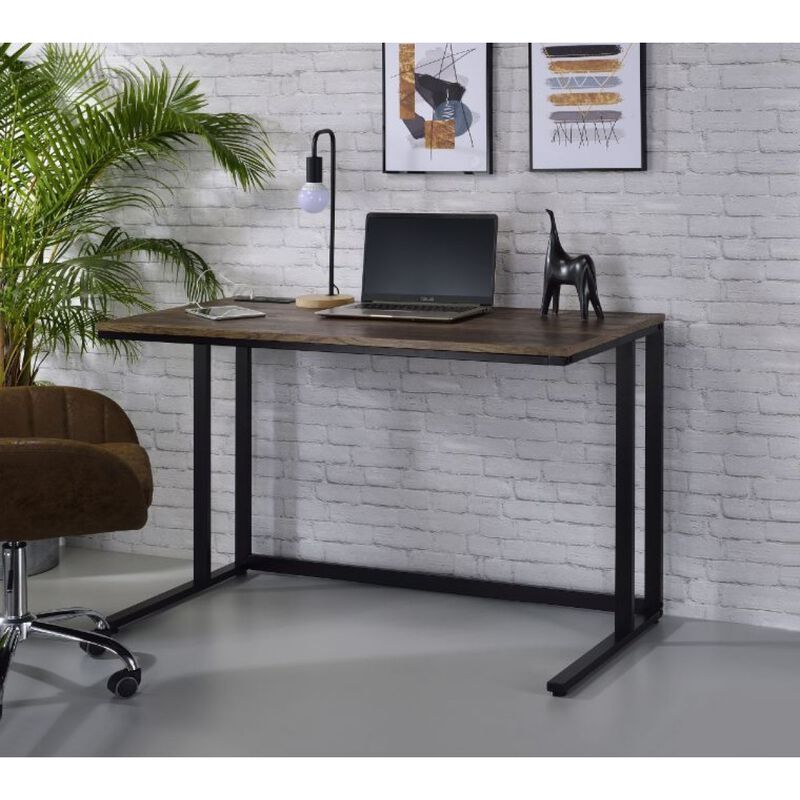 Tyrese Built-in USB Port Writing Desk, Walnut & Black Finish