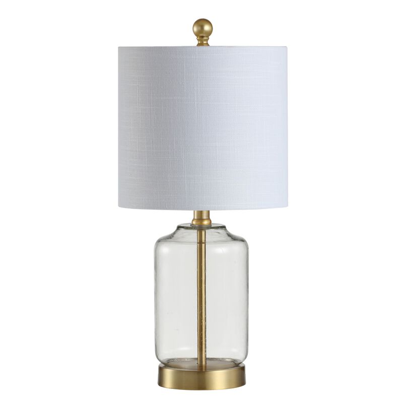 Duncan 20.5" Glass/Metal LED Table Lamp, Brass/Clear