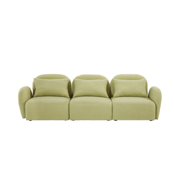 Three Seat Lazy Sofa Teddy Fabric Light Green