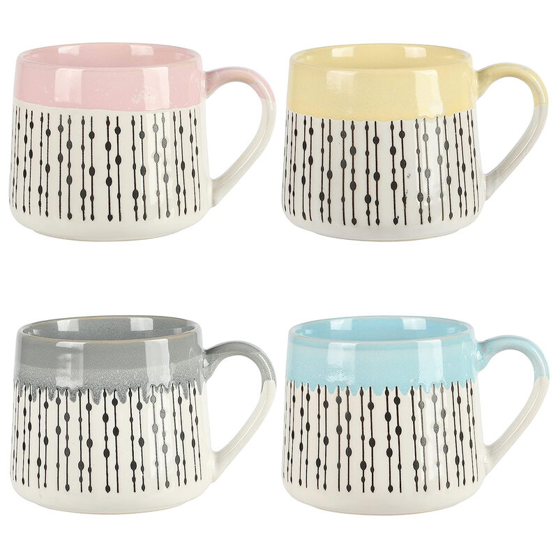 Gibson Home Morning Mist 4 Piece 15 Ounce Stoneware Belly Mug Set in Assorted Colors