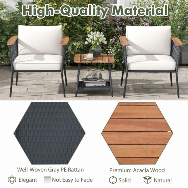 Hivvago 3 Piece Patio Furniture Set Rattan Chair Set with 2-Tier Coffee Table