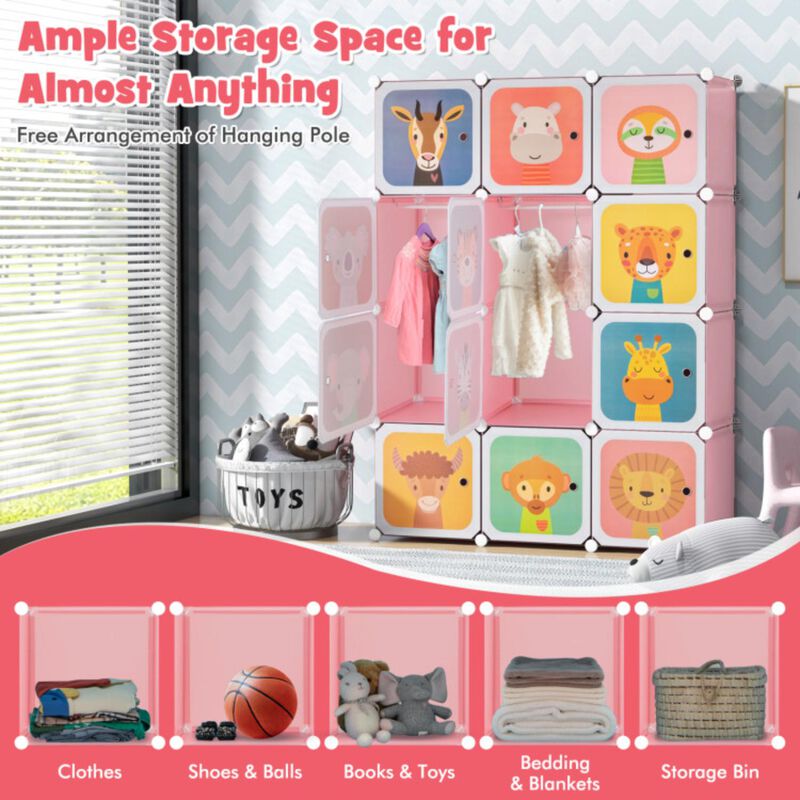 Hivvago 12 Cube Kids Wardrobe Closet with Hanging Section and Doors