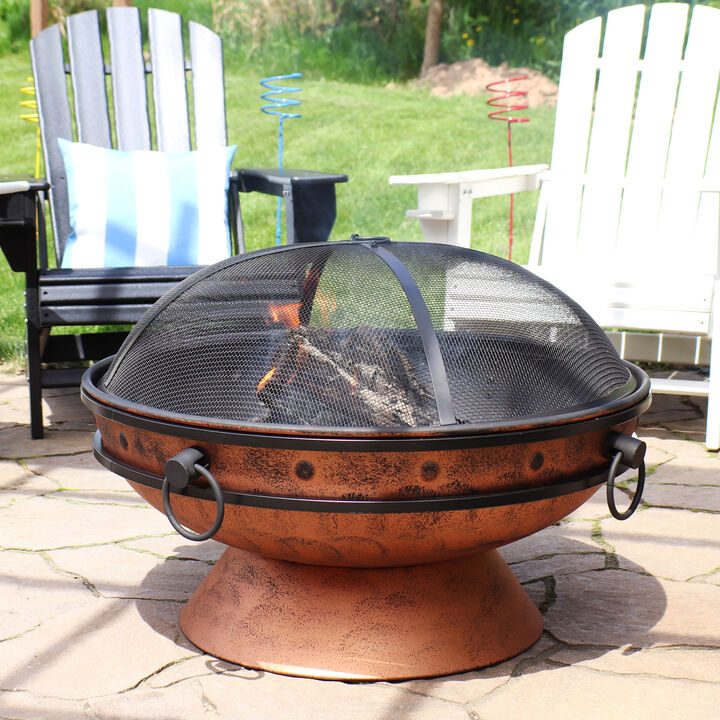 Sunnydaze 30 in Royal Cauldron Steel Fire Pit with Spark Screen - Copper