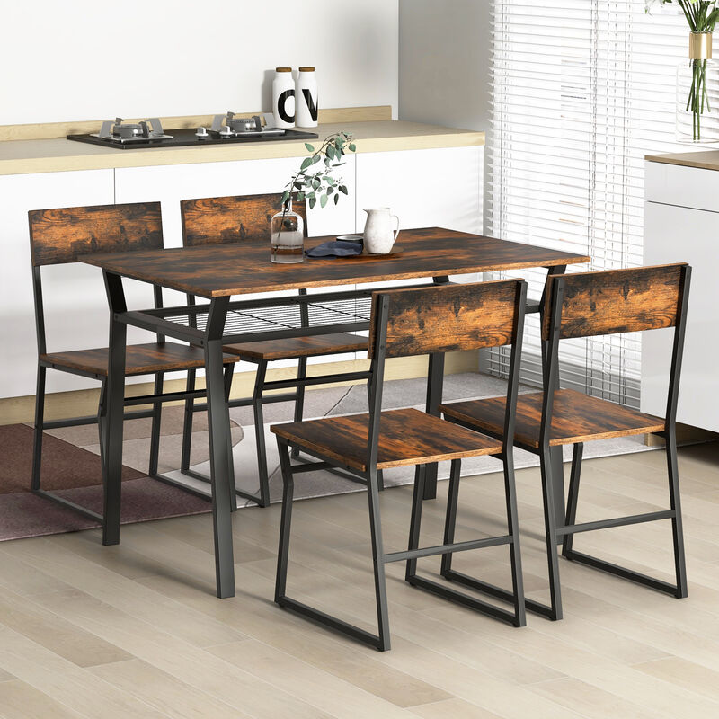 5 Piece Dining Table Set with Storage Rack and Metal Frame