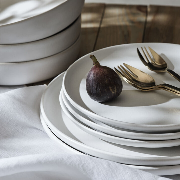 Porto by Stone Lain Macchio Stoneware 12 Piece Dinnerware Set, White Matte