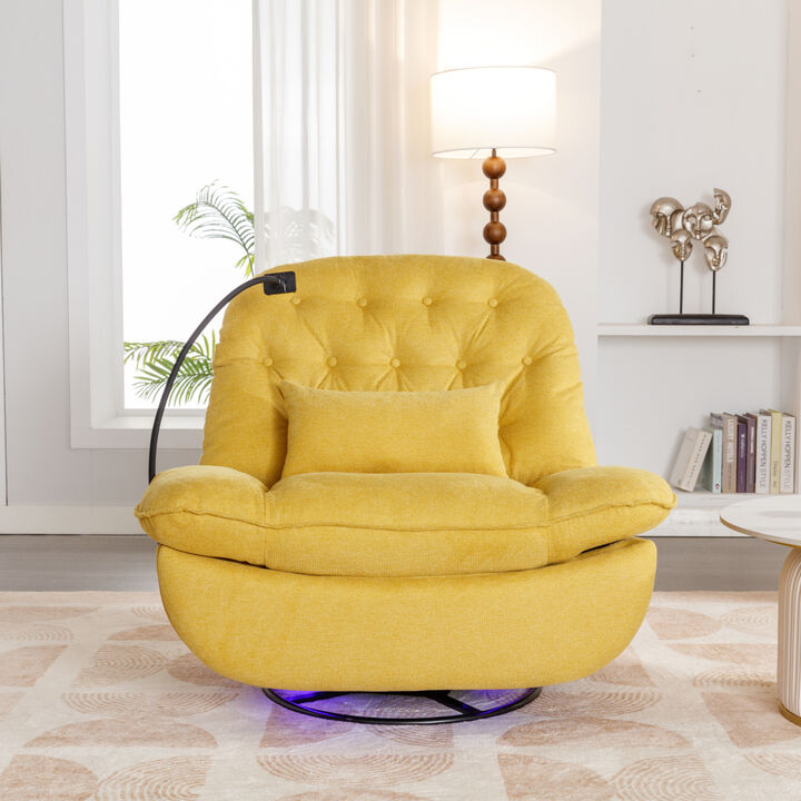 270 Degree Swivel Power Recliner with Voice Control, Bluetooth Music Player, USB Ports, Atmosphere Lamp, Hidden Arm Storage and Mobile Phone Holder for Living Room, Bedroom, Apartment, Yellow