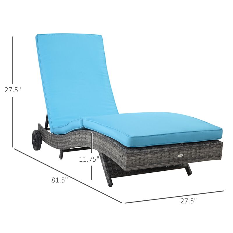 Sky Blue Patio Recliner: Wicker Chaise with 5-Level Backrest