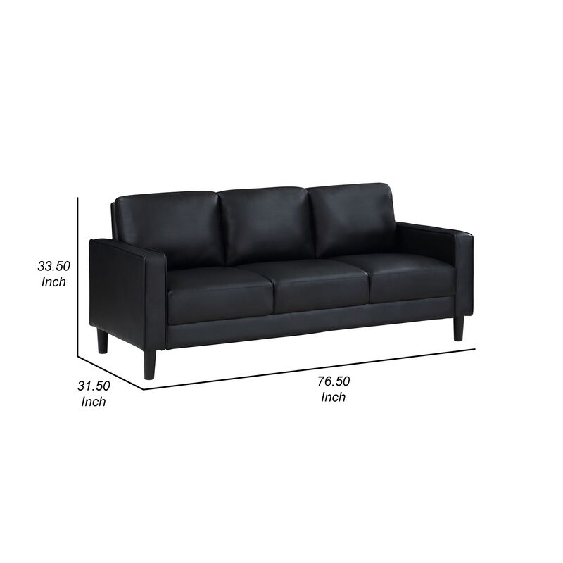 Rumi Sofa, Black Faux Leather, Modern Track Arms, Foam Cushions