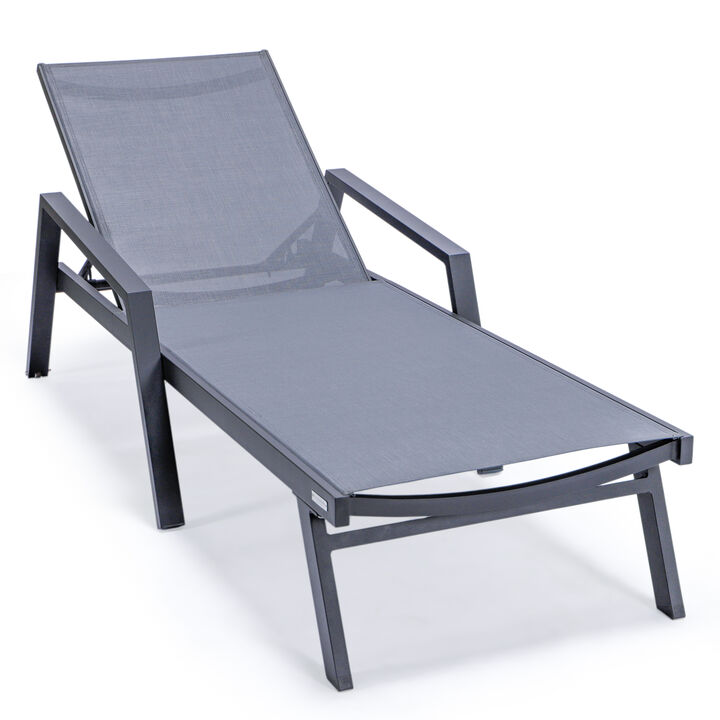 LeisureMod Marlin Poolside Outdoor Patio Lawn and Garden Modern Powder Coated Aluminum Frame Suntan Sling Chaise Lounge Chair with Armrests