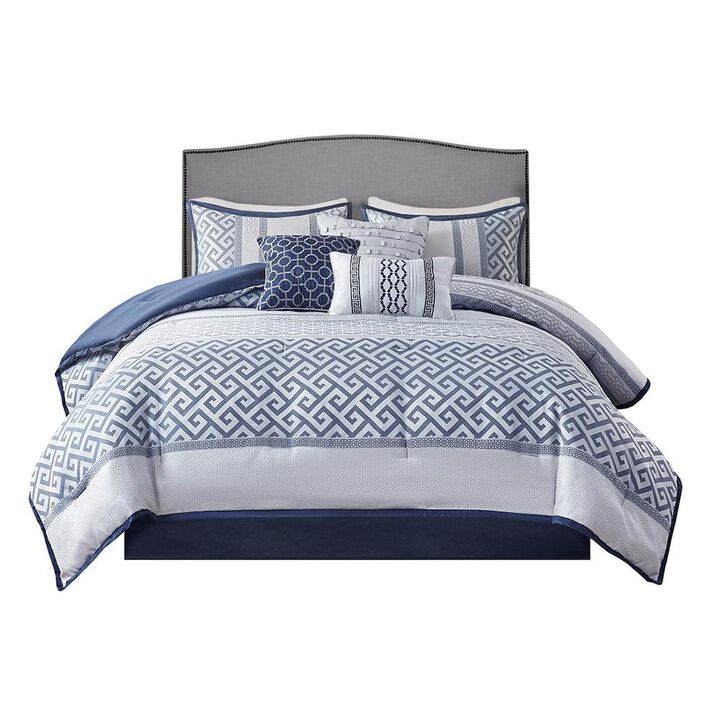 Belen Kox Navy 7 Piece Polyester Jacquard Comforter Set, Belen Kox