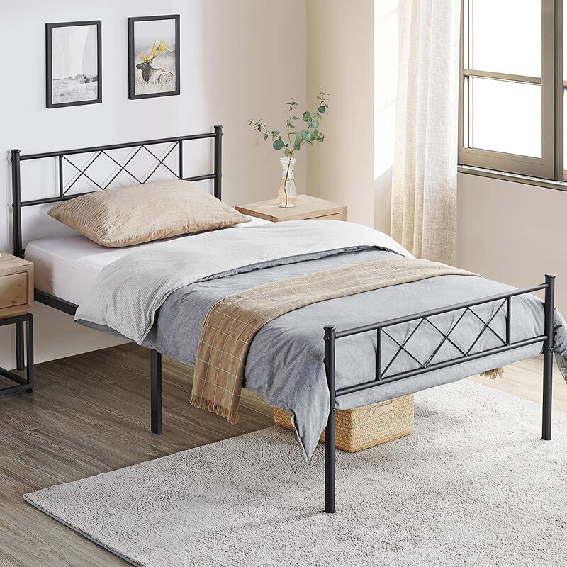 QuikFurn Twin Size Traditional Powder Coated Slatted Metal Platform Bed