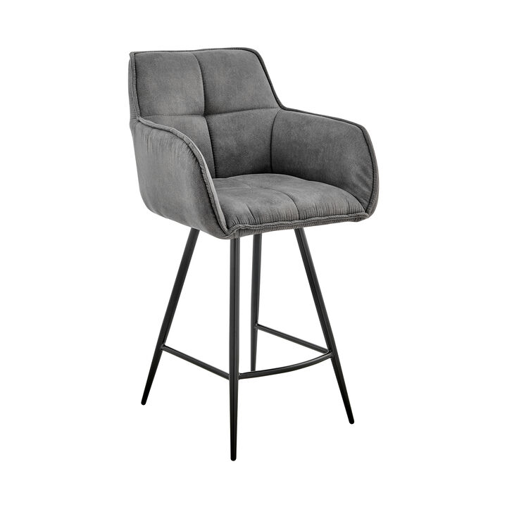 Verona Bar Height Bar Stool in Charcoal Fabric and Black Finish