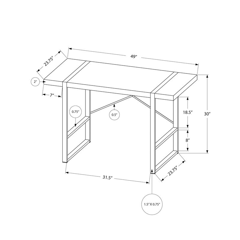 Monarch Specialties I 7659 Computer Desk, Home Office, Laptop, 48"L, Work, Metal, Laminate, Beige, Black, Contemporary, Modern