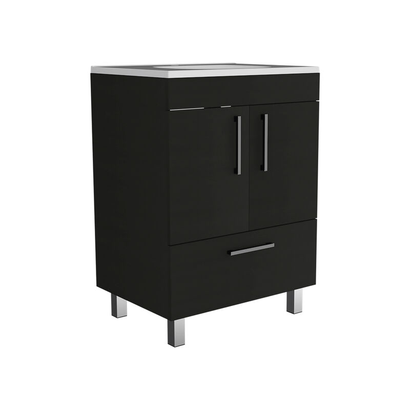 DEPOT E-SHOP Essential Single Bathroom Vanity, One Draw, Double Door Cabinet, Black