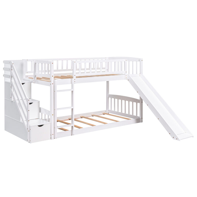 Stairway Twin Over Twin Bunk Bed With Two Drawers And Slide