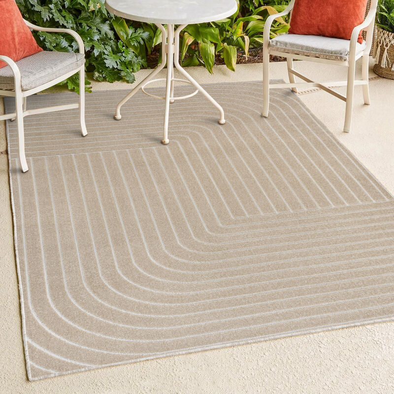 Odense High-Low Minimalist Angle Geometric Beige/Cream 4 ft. x 6 ft. Indoor/Outdoor Area Rug