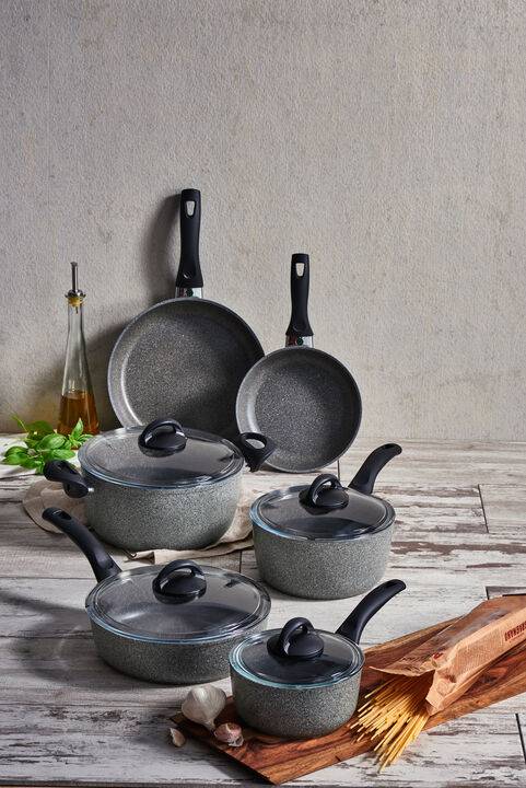 BALLARINI Parma by HENCKELS 10-Piece Forged Aluminum Nonstick Cookware Set, Pots and Pans Set, Granite, Made in Italy