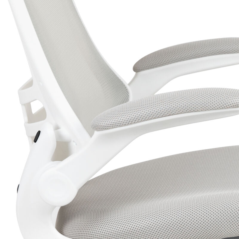Kelista Mid-Back Light Gray Mesh Swivel Ergonomic Task Office Chair with White Frame and Flip-Up Arms