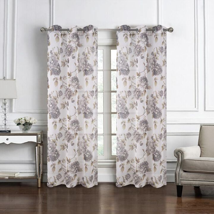 RT Designers Collection Ellie Doily Grommet Light Filtering Window Curtain Panel for Bedroom 54" x 95" Silver