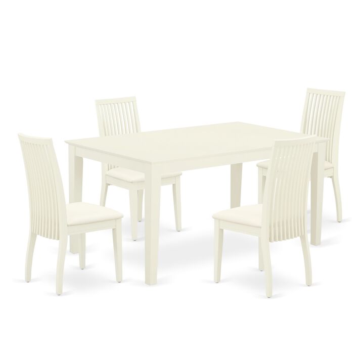 East West Furniture CAIP5-LWH-C 5Pc Dining Set Includes a Rectangle Dinette Table and Four Linen seat Dining Chairs, Linen White Finish