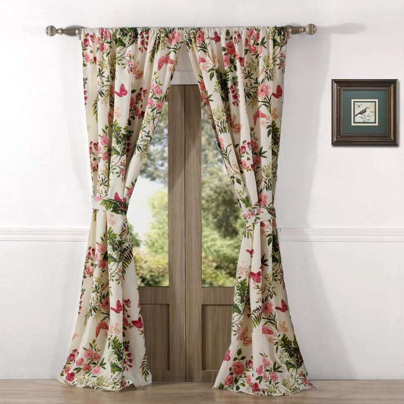 Greenland Home Fashion Butterflies Window Curtain Panels Pair with 2 Matching tie backs - 2 - piece - Multi 42x84"
