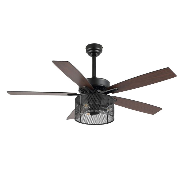 Max Farmhouse Industrial Iron/Wood Mobile Appremote Controlled LED Ceiling Fan