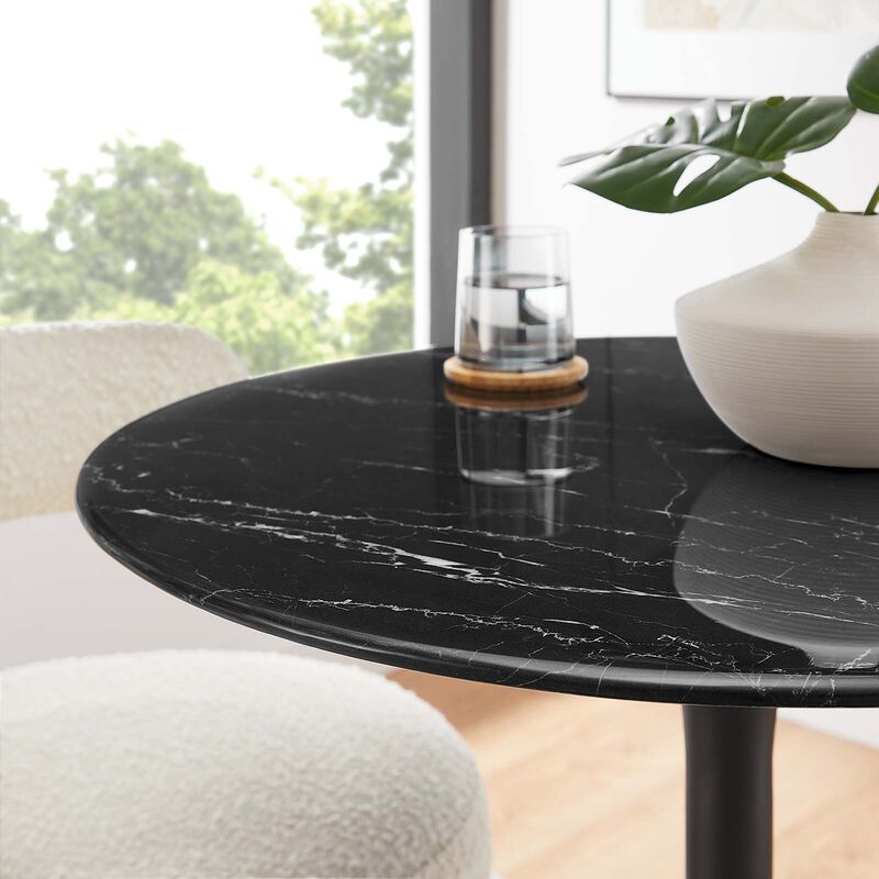 Modway - Lippa 28" Round Artificial Marble Dining Table Black Black