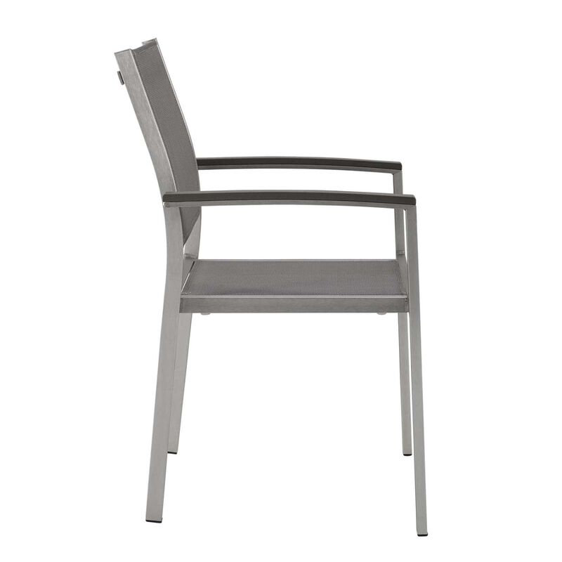 Modway Shore Aluminum Two Outdoor Patio Dining Arm Chairs in Silver Gray