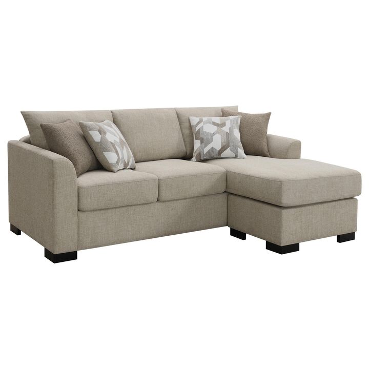 Storia Sleeper Sectional Chaise Sofa, Camel Brown, 4 Pillows, 84 Inch