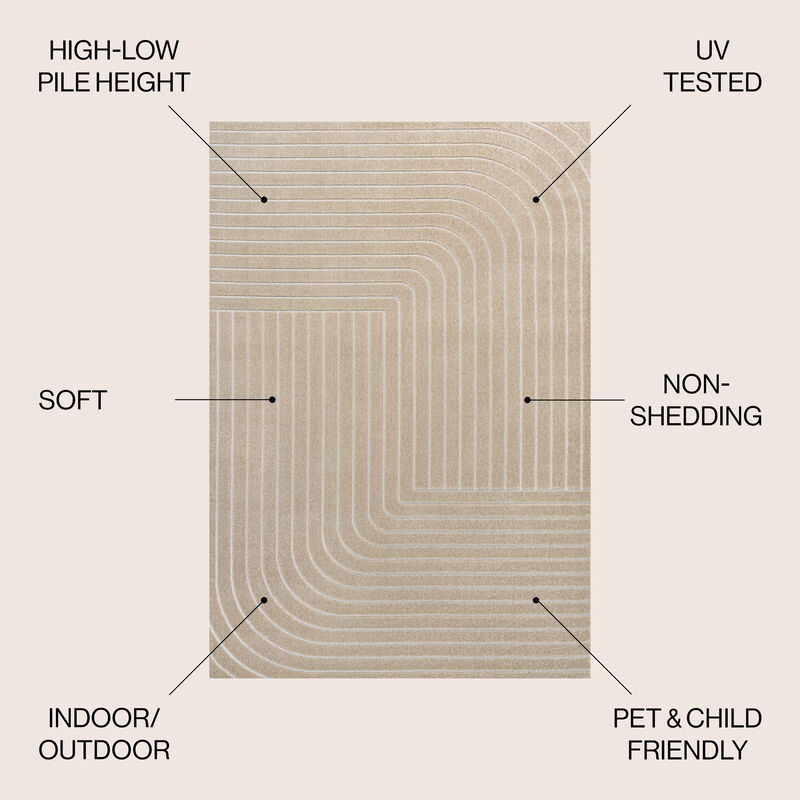 Odense High-Low Minimalist Angle Geometric Beige/Cream 4 ft. x 6 ft. Indoor/Outdoor Area Rug