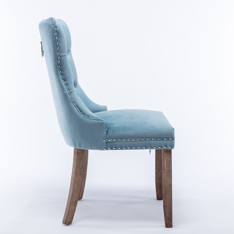 Modern, High-end Tufted Solid Wood Contemporary Velvet Upholstered Dining Chair with Wood Legs Nailhead Trim 2-Pcs Set, Light Blue