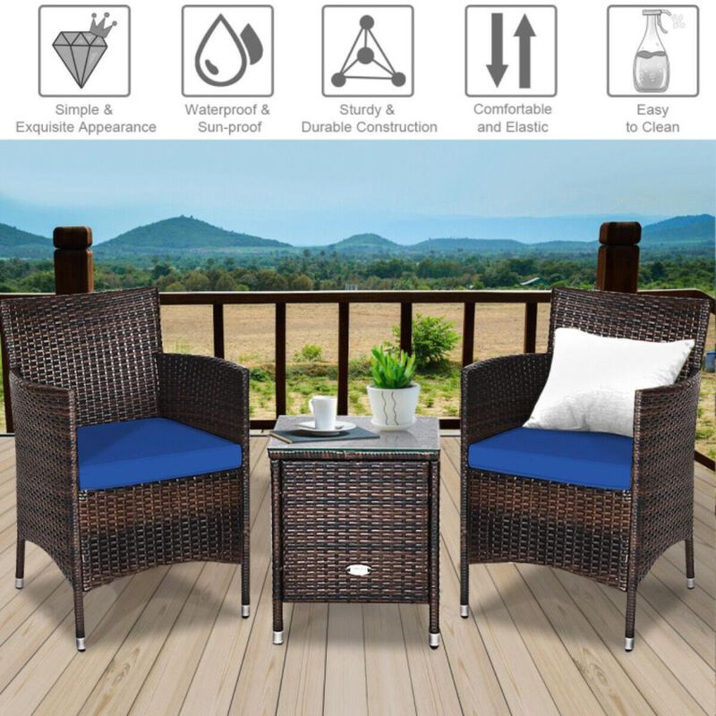 Hivvago 3 Pieces Ergonomic Wicker Patio Conversation Set