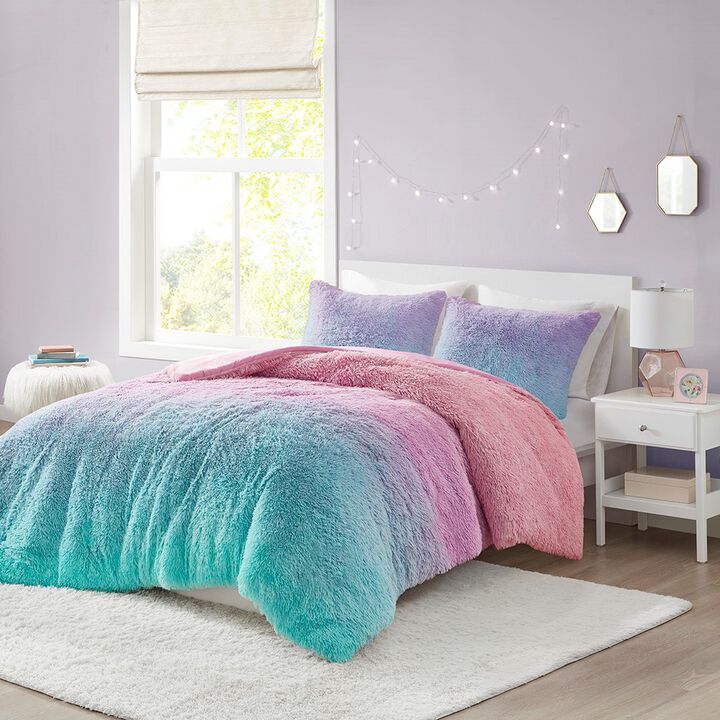 Gracie Mills Herman Luxe Ombre Shaggy Faux Fur Duvet Cover Set