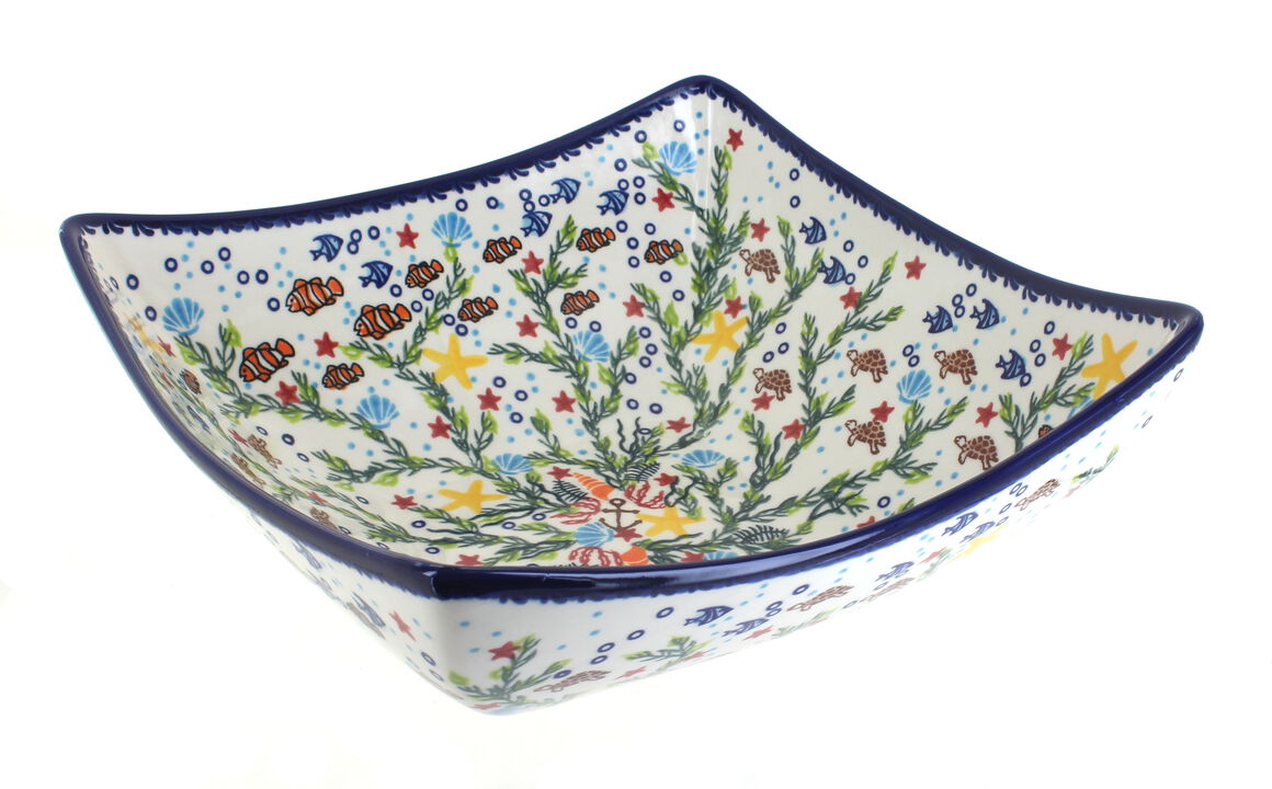 Blue Rose Polish Pottery Garden of Blue Large Square Bowl